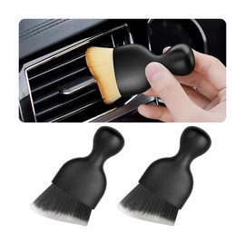 Blilo 2PCS Car Interior Detailing Brush with Dust Cover, Auto Soft Hair Cleaning Brushes, Scratch Free Curved Dirt Collectors, for Dashboard Air Conditioner Vents Leather Computer (Black/White/2PCS)