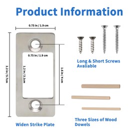 Deadbolt Strike Plate Door Backplate, Large Hole and Narrow Edge Frame Striker for Door Latch with Screws and Repair Wood Strips, Repair Deadbolt Misalignment/Stuck/Sticked (2, Black) (Silver)
