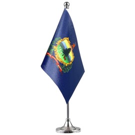 GentleGirl.USA Vermont State Flag Vermont VT Flag, Small Mini Vermont State Flag Desk Flag Stick Office Table Flag on Stand Base, US Festival Events Celebration Decoration,Desk Home Decoration