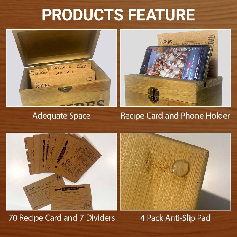 Gkesgm Recipe Box with 70 Recipe Cards and Dividers,Rustic Wood
