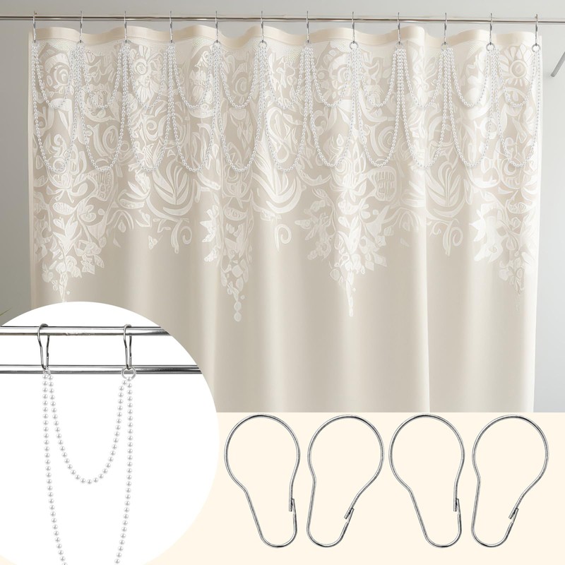 12 Pcs Shower Curtain Hooks with Double Layer Shower Curtain