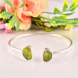Natural Raw PeridotCuff Bracelet, Healing Crystal Cuff Bracelet, Bangle Bracelet, Rough Gemstone Bracelet, Jewelry For Woman (peridot)