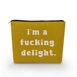 YULUENZE Funny Quote Makeup Bag Cute Small Yellow Organizer Bag Canvas Toiletry Zipper Pouch I'm A Delight Cosmetic Bag Ideal Birthday Gift for Women Friends Sisters BFF