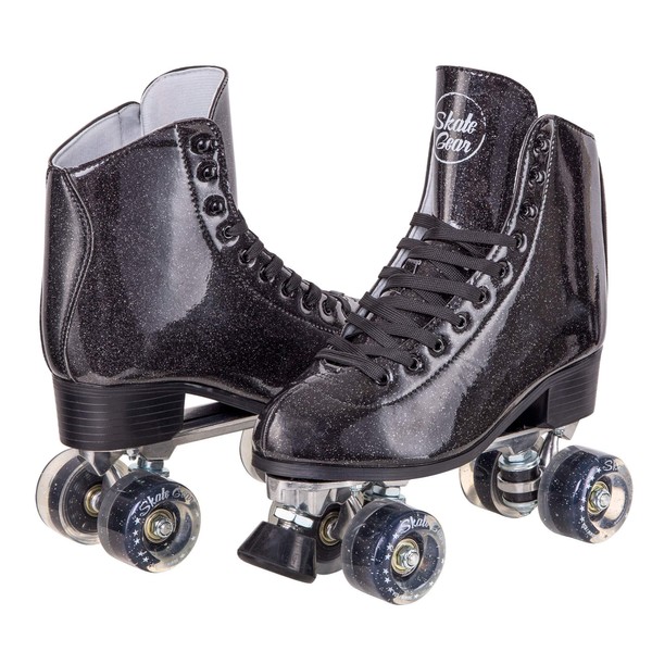 Skate Gear Sparkly Retro Quad Roller Skates (Glitter Black, Women's