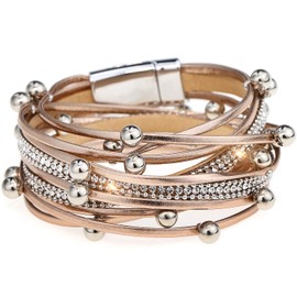 Suyi Women Wrap Bracelet Multilayered Leather Braided Bangle Wrist Cuff Bangles with Magnetic Buckle, One Size, Faux Leather, alloy