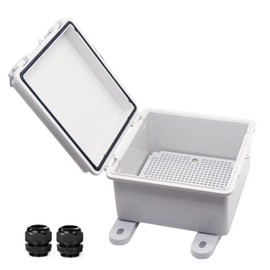 YETLEBOX Waterproof Electrical Box Dustproof Junction Box Weatherproof IP67 ABS Plastic Enclosure Switch Router Project Box with Mounting Plate with Wall Bracket 2 Cable Glands Grey 5.9"x5.9"x3.5"