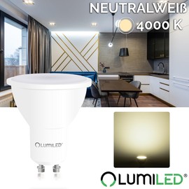 Lumiled GU10 LED, 5 W, 470 lumens, 4000 K, neutral white bulb, spotlight, replaces 35 W halogen bulbs, 120° beam angle, reflector bulbs, pack of 10 energy-saving bulbs