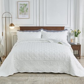 SUCHBED California King Bedspread Set Oversized King Bedspreads 128x120 inches Cal King Quilt Set Lightweight Coverlet with Shams Grid & Damask Quilted Bedspread California King Size for All Season
