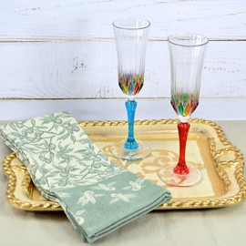 Italian Woven Cotton Kitchen Dish Towel, 1 PCS, Olive Embroidered Pattern, 100% Cotton, Light Blue or Green, 23" x 28", Decorative Kitchen Towels,Tea Towels, Made in Italy (Green)