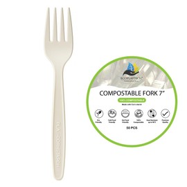 EcoPlastech 7" Compostable Cutlery Utensil – 50 Pack | Heavy-Duty Disposable Cutlery | Certified Plant-Based PLA | Eco-Friendly Alternative to Plastic Utensils (Forks 50-Pack)