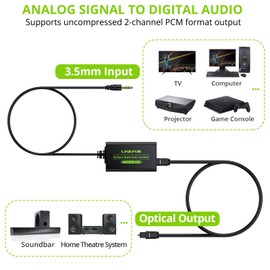 LiNKFOR 3.5mm to SPDIF Converter Analog to Digital Audio Adapter for Enhanced Sound Toslink Optical Output 3.5mm to Optical with Optical Cable for Amplifiers & Soundbars