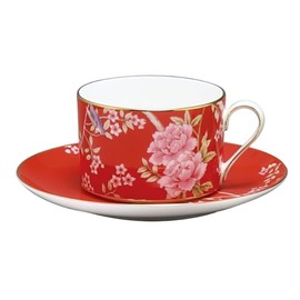 Narumi 97178-54727 Queen's Garden Cup Saucer, 9.1 fl oz (270 cc), Red, Floral Pattern, Modern Classical Pattern, Tea, Coffee, Multipurpose Cup & Saucer, Cute, Stylish, Present, Gift Box Included