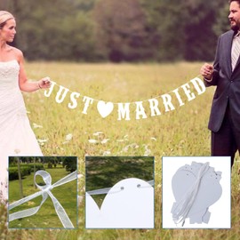 Just Married Garland 3 m Freshly Married Garland Decoration for Wedding Party or Photography Single Card Approx. 15 x 5 cm Pearl White