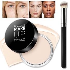 LOKFAR Cream Concealer Full Coverage Makeup, Matte Color Correcting With Brush, Waterproof, Conceals Blemish, Pores and Spots, Under Eye Makeup for Dark Circles (#01 Ivory White)