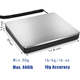 Fuzion Shipping Scale 440lb x 10g Accuracy, Postal Scale with Hold/Tare, Digital Shipping Scale for Packages Small Business, Luggage, Battery & AC Adapter