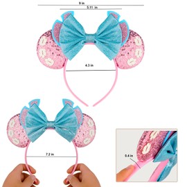LYLIN Stitch Ears,Pink Stitch Mouse Ears Headbands with Bow for Women Girls Boys, Stitch costume accessories for Birthday Party Travel