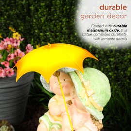 Alpine Corporation QWR1370 Indoor/Outdoor Boy and Girl with Umbrella Garden Statue, Playful Friendship Statue, 20" H, Yellow