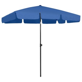 vidaXL UV Protective Adjustable Beach Umbrella-Up to 96.5" Height, Durable Polyester Canopy with Tilt Function - Azure Blue