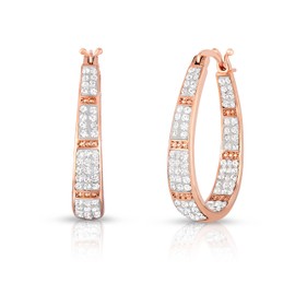 Womens Crystal Inside Out Oval Shape Hoop Earrings, Fashion Hoop Earrings For Women (ROSE GOLD AND WHITE)