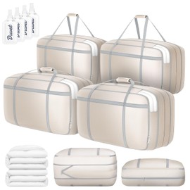 DIMJ Compression Moving Bags - Extra Large Heavy Duty Comforter Storage Bag with Window, Packing Totes With Strong Handles & Zipper, Space Saving Box Containers For Blanket, Clothes, Bedding, 4 Pack