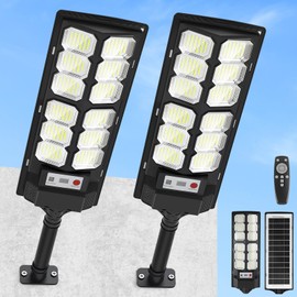 CNOIJUTS 2 Pack Solar Street Lights Outdoor Waterproof 6500K 13000LM LED Solar Flood Lights Dusk to Dawn Parking Lot Light with Motion Sensor and Remote Control for Commercial Area Lighting Yard