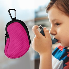 MEDMAX Neoprene Asthma Inhaler Holder, Protective Portable Travel Handy Holster, Lightweight Carrying Case with Carabiner Clip and Mesh Pocket Inside, Inhaler Not Included (Case Only) (Magenta)