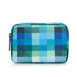 JINSI Small Makeup Bag Cosmetic Pouch Zipper Mini Tech Charger Cable Electronic Organizer Case Travel Accessories (Blue)