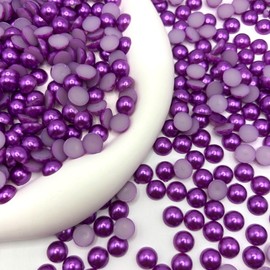 1800PCS Flat Backed Pearls for Crafts, 4mm Purple Half Round Pearls Gems Beads for Crafts Jewlery, Loose Pearl Beads Gem for Shoes, Cup, Wedding, Decor Hair, Nail Art Decoration