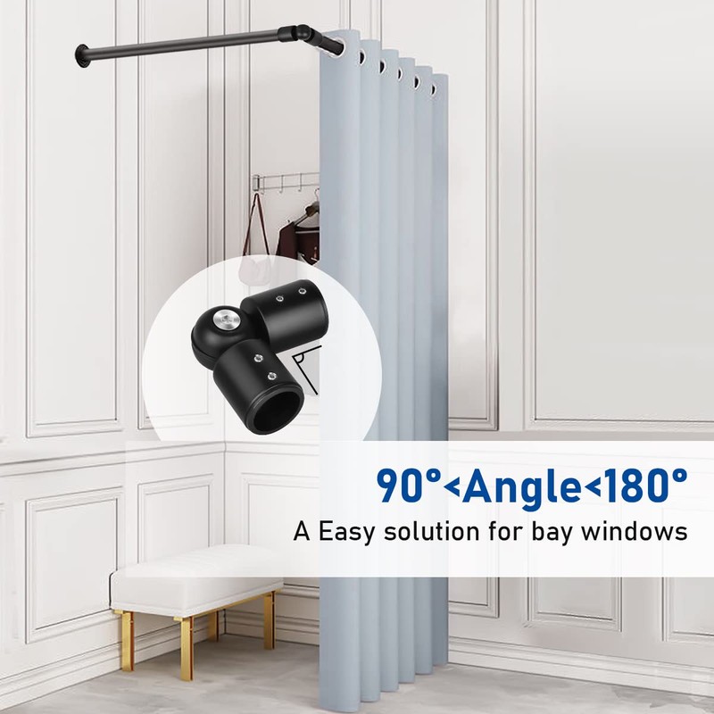 Heavy Duty Bay Window Curtain Pole Elbow Joint Kit, Adjustable