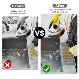 14" Silicone Sink Edge Protector, Multifunction Sink Accessories, Ideal for RV, Bar, Small Kitchen & Bathroom Sinks, Non-Slip Splash Guard & Draining Mat for Quartz, Steel, Granite Countertops