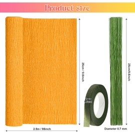 Gersoniel 57 Pcs Crepe Paper Flower DIY Kits 6 Rolls 35g Crepe Paper Sheets 50 Pcs Floral Iron Wire 10 Inch x 8 Feet 1 Roll 50 Meter for Birthday Party Wedding(Red Series)