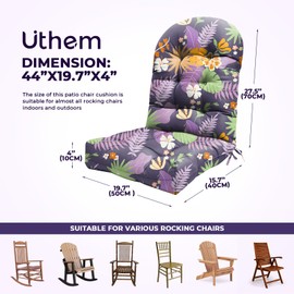 Uthem Adirondack Chair Cushion Waterproof Indoor Outdoor Rocking Chair Cushion 44 Inches Patio High Back Chair Cushions Thickened Adirondack Rocking Chair Cushions with Ties, Purple