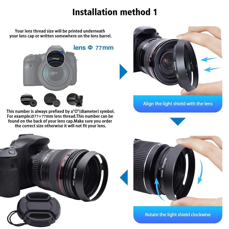 BEIZMEI 77mm Camera Lens Hood,Compatiable All Brands Lens with 77mm