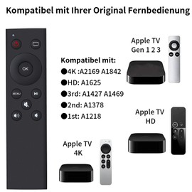 Alkia Replacement Remote Control Compatible with Apple TV 4K Player, Suitable for Apple TV 1st 2nd 3rd Generation, for Apple TV HD A2169 A1842 A1625 A1427 A1469 A1378 A1218 with Power and Volume
