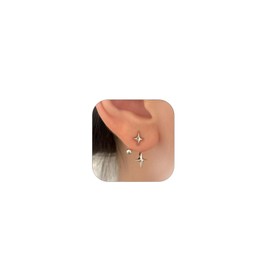 ALRNBY Gold Silver Stars Stud Earrings for Women Dainty Pretty Earrings for Girls 925 Sterling Silver Posts Hypoallergenic(Silver)