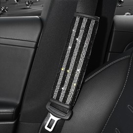 JDDRY Bling Rhinestone Seat Belt Cover, Two-Tone Diamond Sparkle Shoulder Pad, Universal Fit for Cars, SUVs and Trucks (Black-2PC)