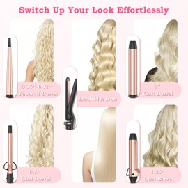 Ufree 5 in 1 Curling Iron with Interchangeable Ceramic Barrels (0.35"-1.25"), Curling Wand Set with Flat Iron Hair Straightener, Instant Heat Up, Dual Voltage Hair Curler, Gifts for Women