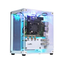 Yahboom Raspberry Pi 5 Case, Micro Desktop Aluminium Case with Pi5 Active Radiator, PWM Fan, RGB Lightint Bar, Mini Tower PC Case, OLED Display