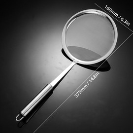 Cuchara Espumadora de Cocina, Cucharón Colador de Grasa de Araña de Malla Fina de Acero Inoxidable conLargo para Salsa de Espuma de Grasa de Olla Caliente (M)