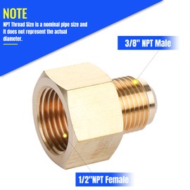 Brass Pipe Adapter - 1/2" SAE Female to 3/8" SAE Male Flare - Brass Pipe Fitting Reducer Adapter for Air Conditioner Refrigeration (2 Packs)
