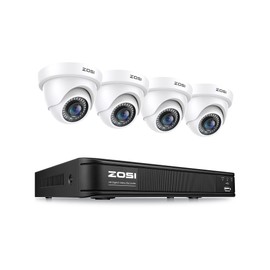 ZOSI 1080P H.265+ Home Security Camera System with AI Human Vehicle Detection, 5MP 3K 8 Channel Surveillance DVR and 4 x 1080p Weatherproof CCTV Dome Camera Outdoor Indoor, 80ft Night Vision, No HDD