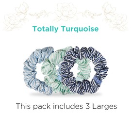 TELETIES - Large Scrunchie - Ideal for Thick Hair - 100% Natural Silk Hair Scrunchie - Soft & Gentle - Prevents Breakage & Damage - Safe for Sleep - For All Hair Textures - Totally Turquoise