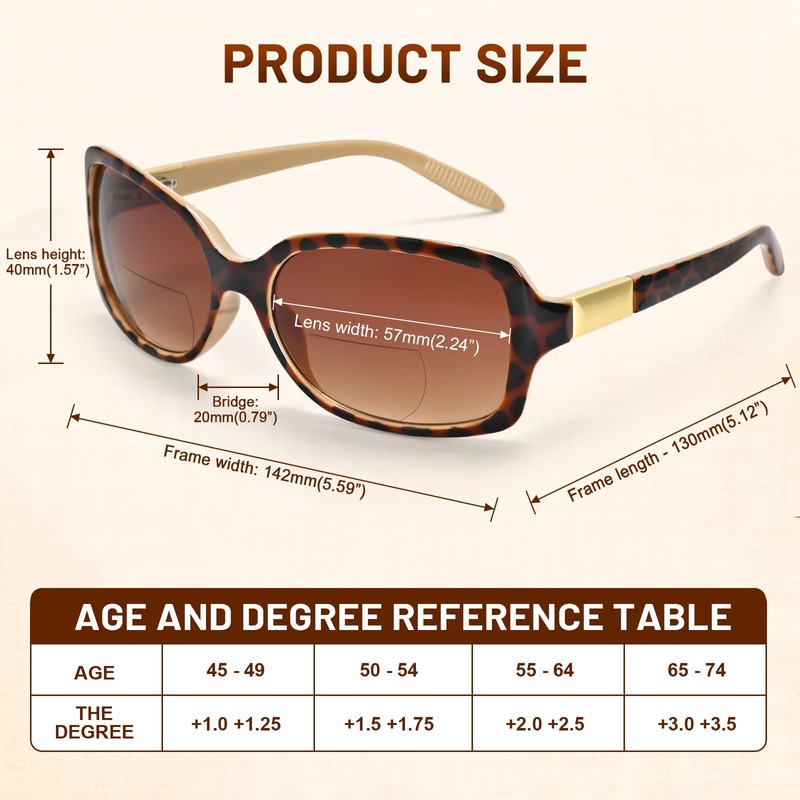 JiSoo Reading Sunglasses 1.5 Bifocal Sunglasses for Women, Retro Square