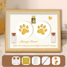 Glass Small Cremation Urns for Ashes Keepsake - Pet Paw Print Impression Kit - Keepsake Handprint Ornament Kit - 8 inch Wooden Picture Frame Pet Memorial Gifts for Loss of Dog Cat﻿,Natural Color