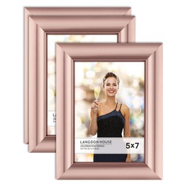 Langdon House 5x7 Picture Frames (Rose Gold, 3 Pack), Contemporary Glam Photo Frames 5 x 7, Wall Mount or Table Top, Celebration Collection