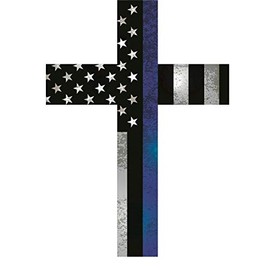 Thin Blue Line Police Blue Lives Matter Distressed Flag Cross Vinyl Sticker Decal for Laptops Lockers Bumpers Windows, 5 inch Tall