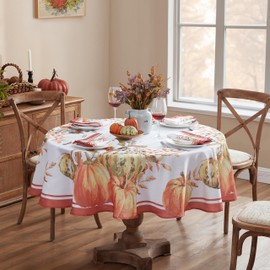 Home Bargains Plus Thanksgiving Orange Provence Heritage Pumpkin 70 inch Round Fabric Tablecloth