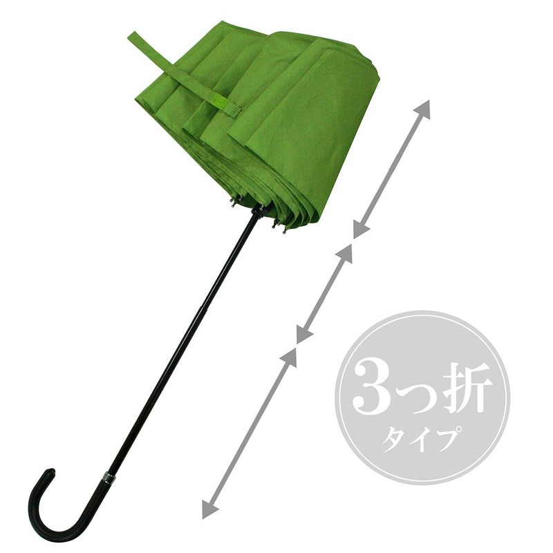 [レザー調ハンドル] 濡れると柄が浮き出る 3段 折りたたみ傘 「桜雫」59㎝ グリーン 10092