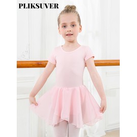 Ragazza Vestito da Balletto Body Danza Tutu Body Morbido Cotone Manica Corta con Chiffon Gonna