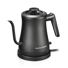 Hamilton Beach Compact 20 oz. / 0.6 Liter Gooseneck Electric Kettle for Boiling Water, Pour Over Coffee, Tea, Ultra Fast Heating With 1200 Watts, Stainless Steel BPA-Free Interior, Black (41045)
